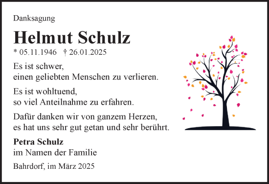 Traueranzeige von Helmut Schulz 