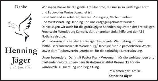 Traueranzeige von Henning Jäger von Peiner Nachrichten