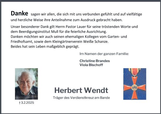 Traueranzeige von Herbert Wendt von Wolfenbütteler Zeitung