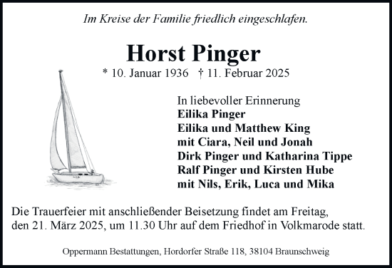 Traueranzeige von Horst Pinger 