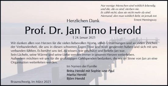 Traueranzeige von Jan Timo Herold 