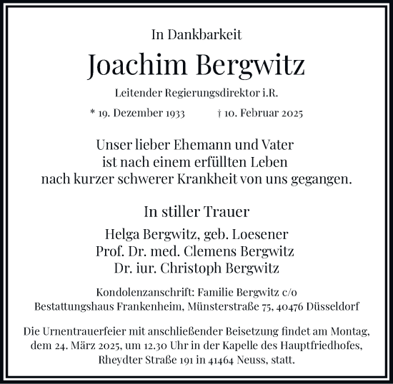 Traueranzeige von Joachim Bergwitz 
