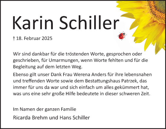 Traueranzeige von Karin Schiller von Helmstedter Nachrichten
