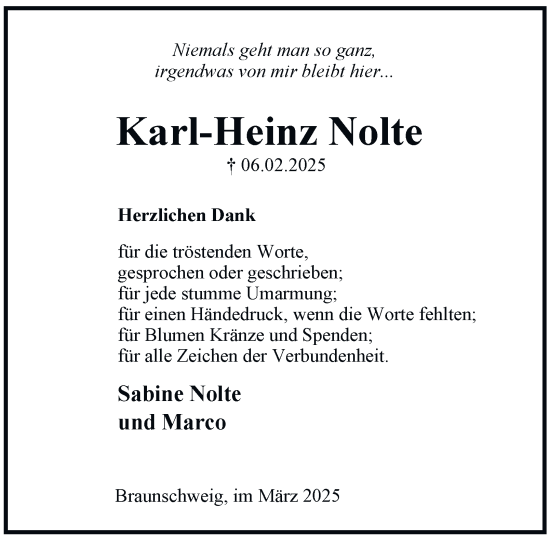 Traueranzeige von Karl-Heinz Nolte 