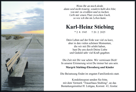 Traueranzeige von Karl-Heinz Stiebing von Salzgitter-Zeitung