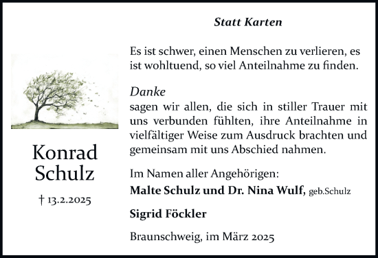Traueranzeige von Konrad Schulz 