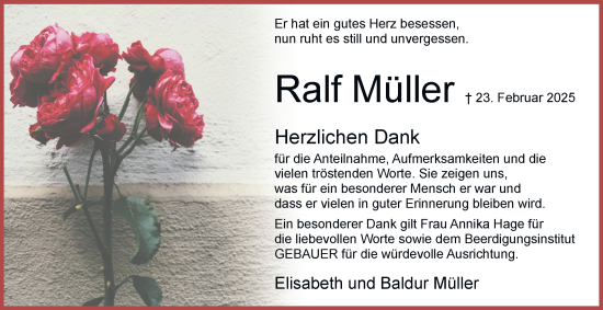 Traueranzeige von Ralf Müller 