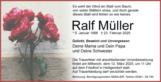 Traueranzeige von Ralf Müller 