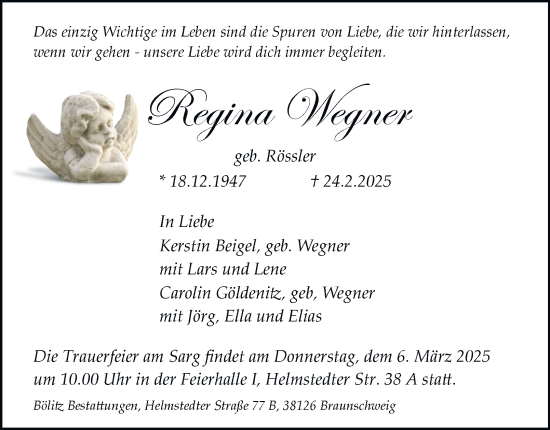 Traueranzeige von Regina Wegner 