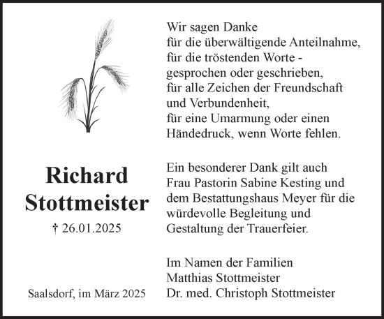 Traueranzeige von Richard Stottmeister von Helmstedter Nachrichten