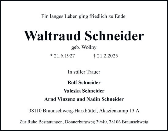 Traueranzeige von Waltraud Schneider 