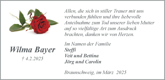 Traueranzeige von Wilma Bayer 