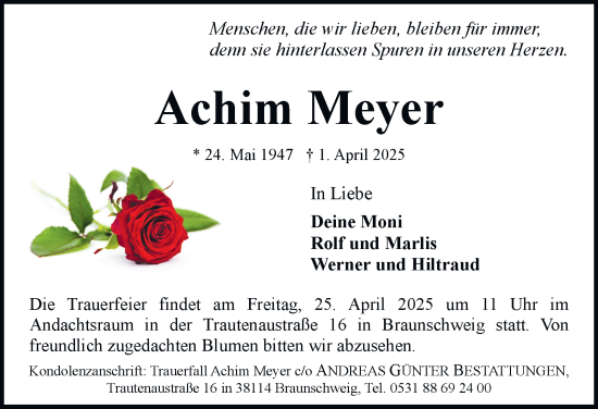 Traueranzeige von Achim Meyer 