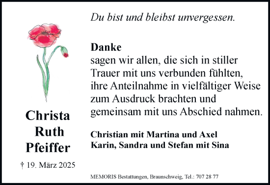 Traueranzeige von Christa Ruth Pfeiffer 