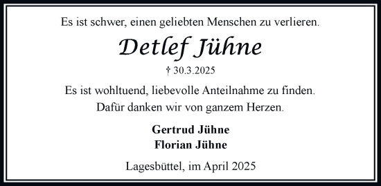 Traueranzeige von Detlef Jühne 