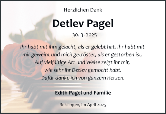 Traueranzeige von Detlev Pagel 