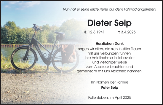 Traueranzeige von Dieter Seip 