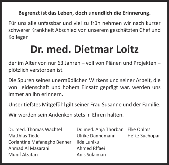 Traueranzeige von Dietmar Loitz von Salzgitter-Zeitung