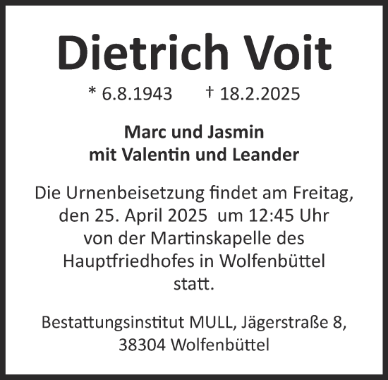 Traueranzeige von Dietrich Voit 