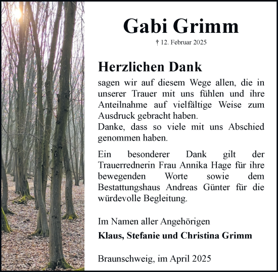 Traueranzeige von Gabi Grimm 
