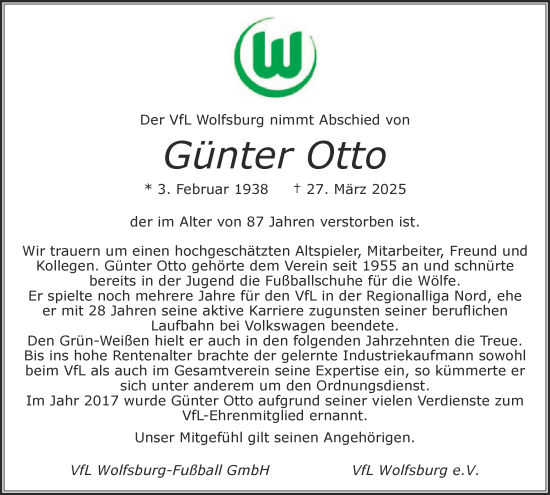 Traueranzeige von Günter Otto 