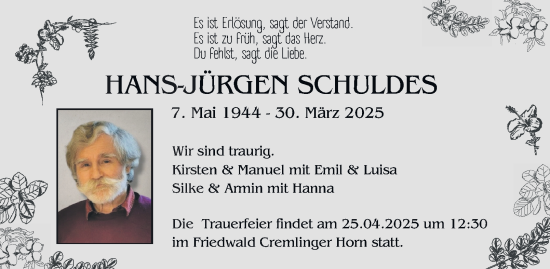 Traueranzeige von Hans-Jürgen Schuldes 