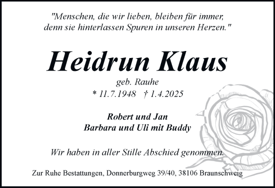 Traueranzeige von Heidrun Klaus 