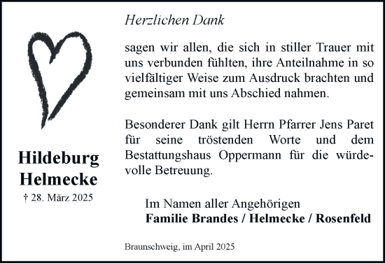 Traueranzeige von Hildeburg Helmecke 
