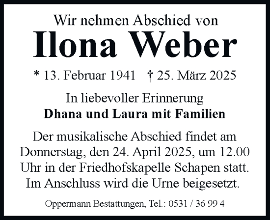 Traueranzeige von Ilona Weber 