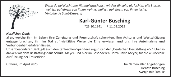 Traueranzeige von Karl-Günter Büsching 