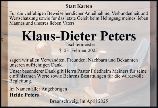 Traueranzeige von Klaus-Dieter Peters 