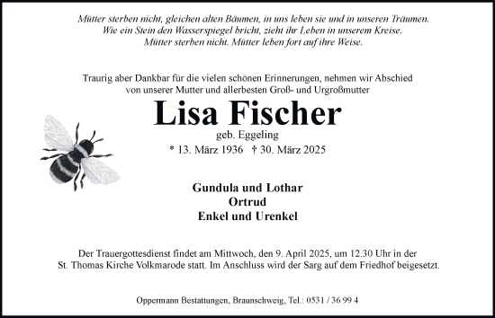 Traueranzeige von Lisa Fischer 