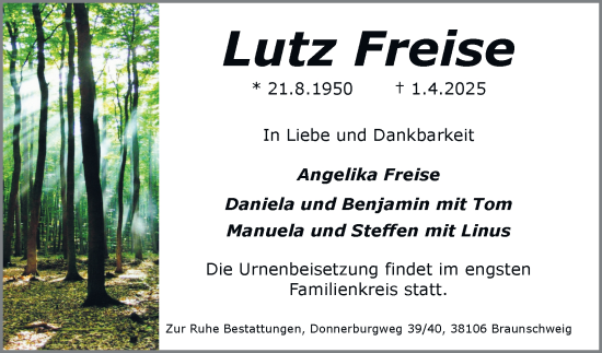 Traueranzeige von Lutz Freise 