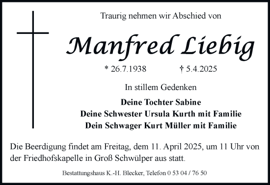 Traueranzeige von Manfred Liebig 