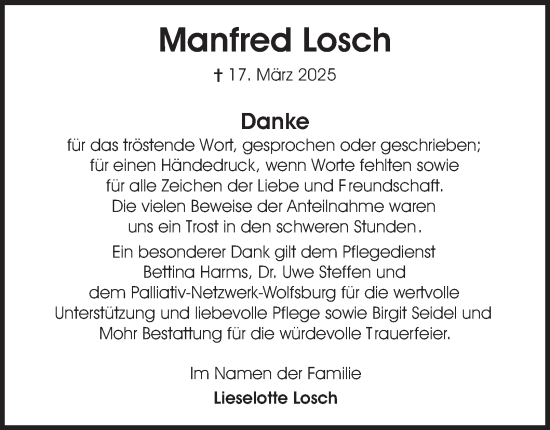 Traueranzeige von Manfred Losch 