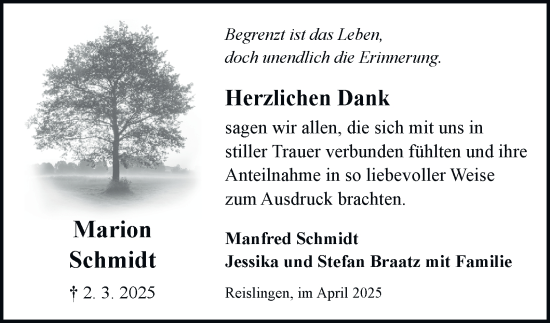 Traueranzeige von Marion Schmidt 