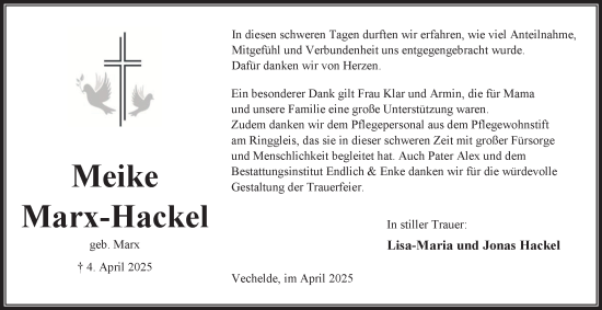 Traueranzeige von Meike Marx-Hackel 