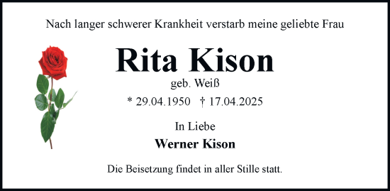 Traueranzeige von Rita Kison von Helmstedter Nachrichten