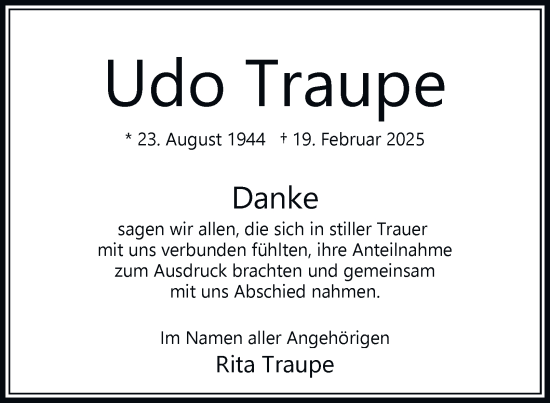 Traueranzeige von Udo Traupe 