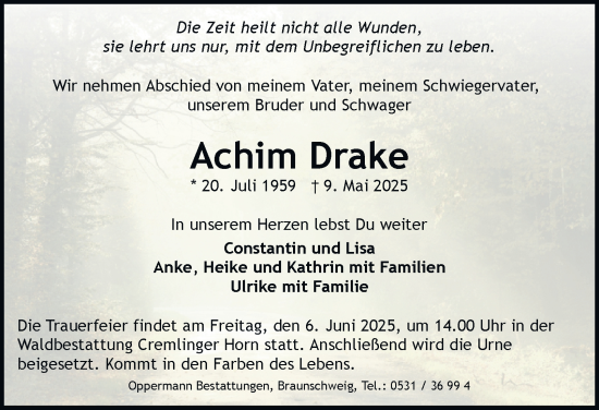 Traueranzeige von Achim Drake 