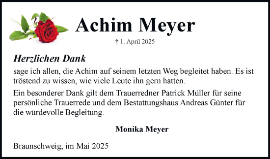 Traueranzeige von Achim Meyer 