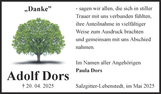 Traueranzeige von Adolf Dors von Salzgitter-Zeitung