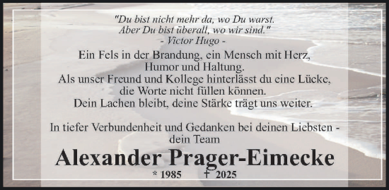 Traueranzeige von Alexander Prager-Eimecke von Salzgitter-Zeitung