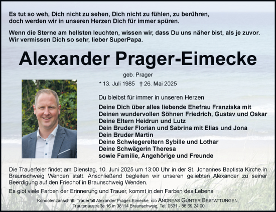 Traueranzeige von Alexander Prager-Eimecke 