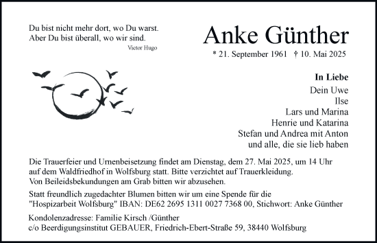Traueranzeige von Anke Günther 