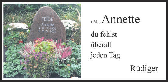 Traueranzeige von Annette Feige 