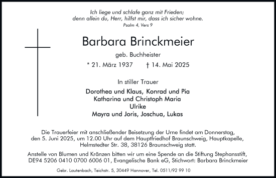 Traueranzeige von Barbara Brinckmeier 