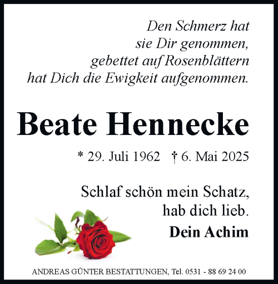 Traueranzeige von Beate Hennecke 