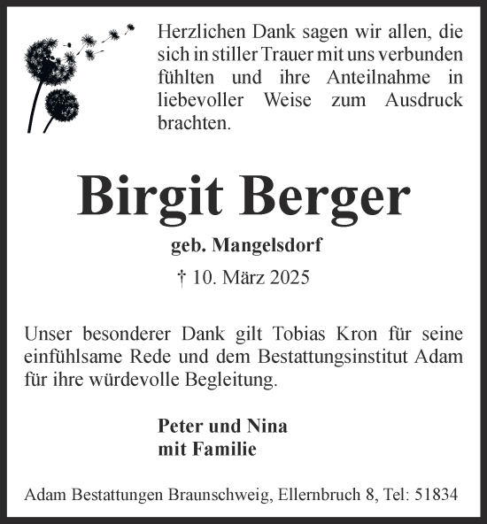Traueranzeige von Birgit Berger 