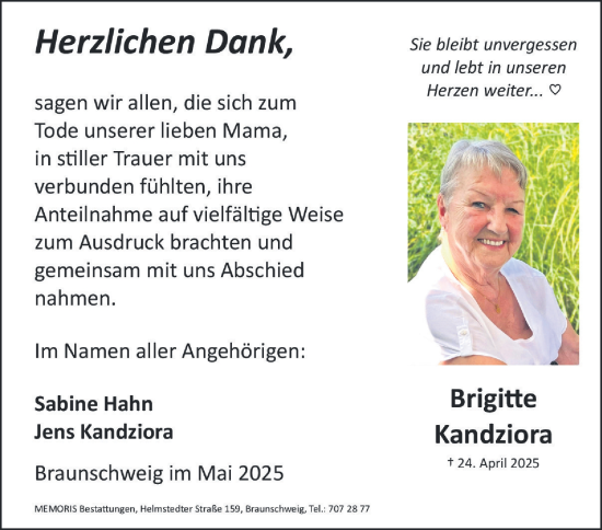 Traueranzeige von Brigitte Kandziora 